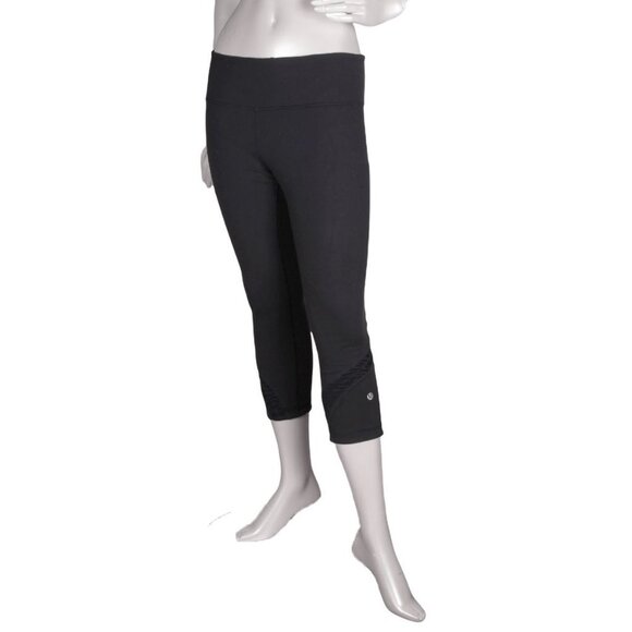 Lululemon Black Mid-rise Crop Leggings Ruched Calf Capris Luon Stretch Yoga - Picture 13 of 14